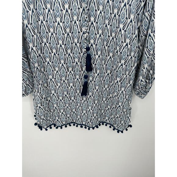 Skemo Women Size Small Blue Printed Sequin Tassel Tunic Swim Coverup Boho - Picture 3 of 9